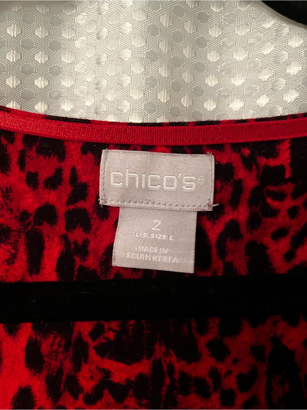 Chico's Red and Black Leopard Print Long Sleeve Layering Tee - Picture 2 of 3